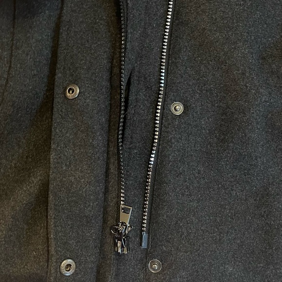 SOLD Lands End Wool Denali Like Long Coat Faux Fur Detachable Hood Gray Black - Picture 11 of 14